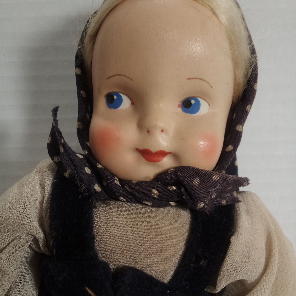 Vintage 1940's Polish Celluloid Mask Face Sawdust Filled Doll - Picture 3 of 6